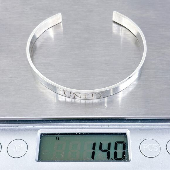 Vintage Sterling Silver 925 6.2mm "UNITY" Engraved Cuff Bracelet 6.75" - Picture 8 of 9